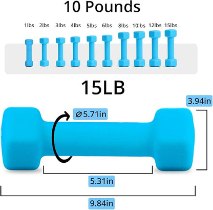 Portzon Weights Dumbbells 10 Colors Options Compatible with Set of 2 Neoprene Dumbbells Set,1-15 LB, Anti-Slip, Anti-roll, Hex Shape for Shoulder,Neck, and Hand Training for Seniors