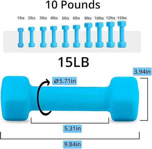 Portzon Weights Dumbbells 10 Colors Options Compatible with Set of 2 Neoprene Dumbbells Set,1-15 LB, Anti-Slip, Anti-roll, Hex Shape for Shoulder,Neck, and Hand Training for Seniors