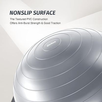 ZELUS 25in. Balance Ball | 660lb Inflatable Half Exercise Ball Wobble Board Balance Trainer w Nonslip Base | Half Yoga Ball Strength Training Equipment w 2 Bands, Pump, Extra Ball Included