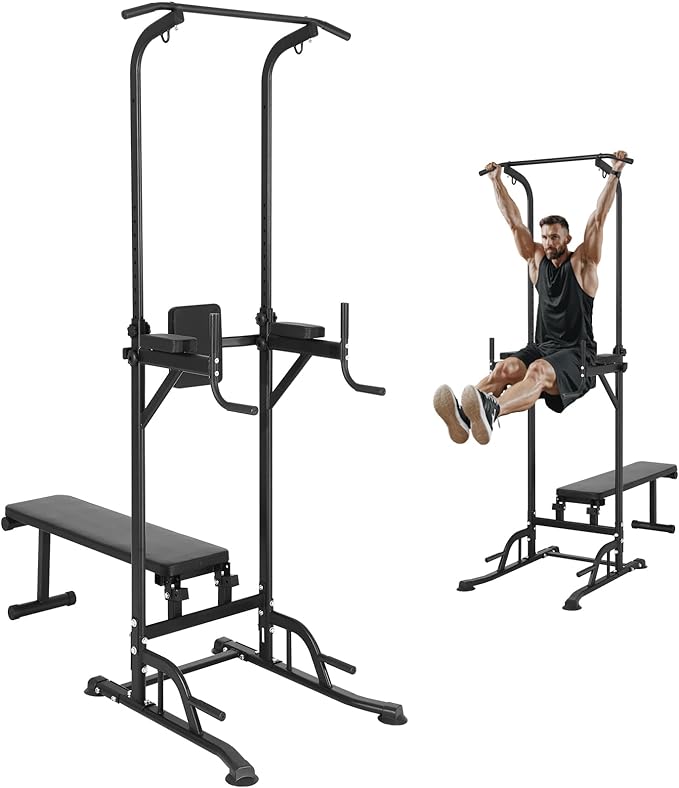 VEVOR Power Tower with Bench 10-Level Height 440LBS