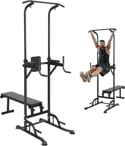 VEVOR Power Tower with Bench 10-Level Height 440LBS