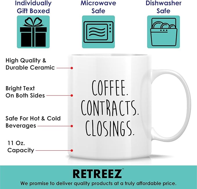 Retreez Funny Realtor Mug Gift Real Estate Agent Broker Sales Contract Closing 11 Oz Ceramic Tea Coffee Mugs - Thank You Motivational Thank-you Inspirational birthday gift for friend coworker her him