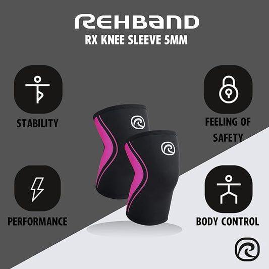 Rehband 5mm Knee Sleeves for Functional Training, Cross-Training & Powerlifting, Weightlifting Knee Support made of Neoprene, Unisex, Colour:Pink - 1 Pair, Size:Large
