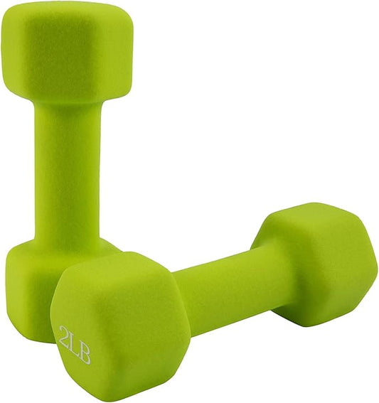 Weights Dumbbells set of 2 Fitness for Man Woman Home Gym Health Exercise 2LB Green Rubber Hex Dumb Bells