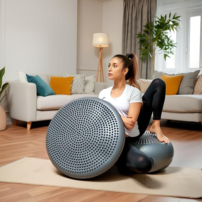 AppleRound Inflated Wobble Cushion with Hand Pump, Air Stability Board (Extra Thick), Core Balance Disc for Adults, Sensory Wiggle Seat for Kids, Flexible Seating for All Age, 13.5in / 34cm Diameter