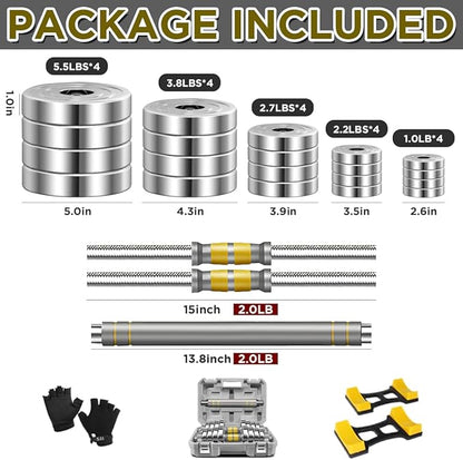 PHOEROS Adjustable Dumbbell Set - 44/66/88 LBS weights set, Dumbbell Barbell 3 in 1, Steel Dumbbells Pair with Connecting Rod for Adults Women Men Fitness Workout, Home Gym Exercise Training Equipment