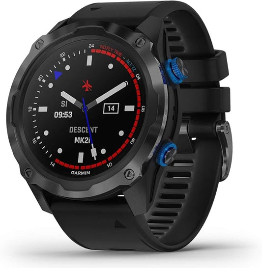 PlayBetter Garmin Descent Mk2i (Titanium Gray DLC/Black) Dive Computer Watch Gift Box Bundle - Air Integration, Multisport Training Features - Includes Portable Charger, Wall Adapter & Hard Case