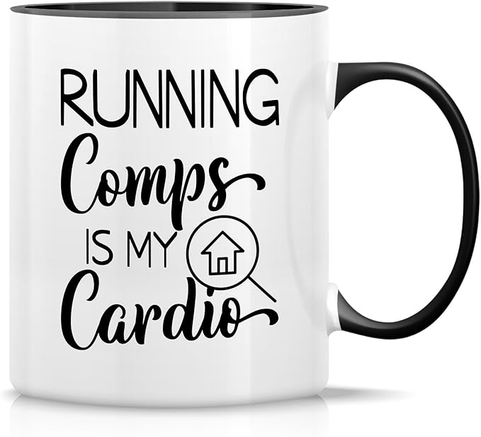 Retreez Funny Mug - Running Comps is My Cardio Realtor Real Estate Agent 11 Oz Ceramic Coffee Mugs - Funny, Sarcasm, Motivational, Inspirational birthday gift - White Mug with Black Handle and Inner