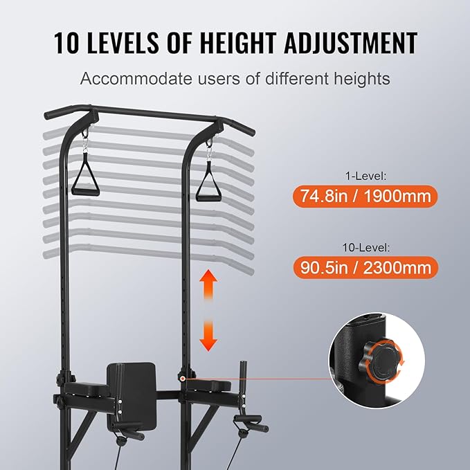 VEVOR Power Tower Dip Station 10-Level Height 7-Level Adjustable 440LBS