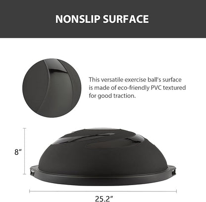 ZELUS 25in. Balance Ball | 660lb Inflatable Half Exercise Ball Wobble Board Balance Trainer w Nonslip Base | Half Yoga Ball Strength Training Equipment w 2 Bands, Pump, Extra Ball Included