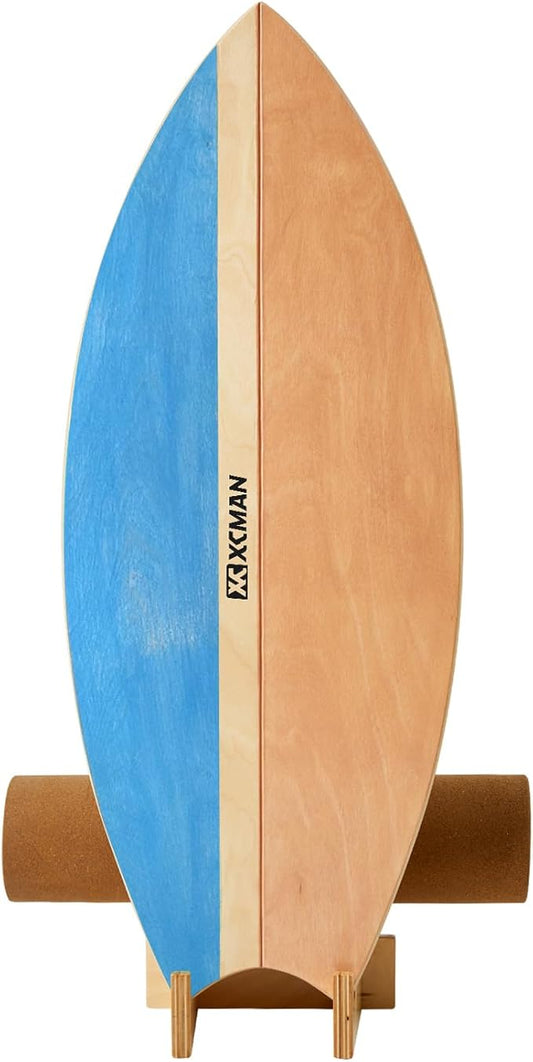 XCMAN Surf Balance Board Trainer with Roller Wooden Exercise Balancing Stability Trainer - Non Slip Surface for Adults Kids|Balance Board for Surfing,Snowboarding,Skateboarding,Hockey,Yoga Training