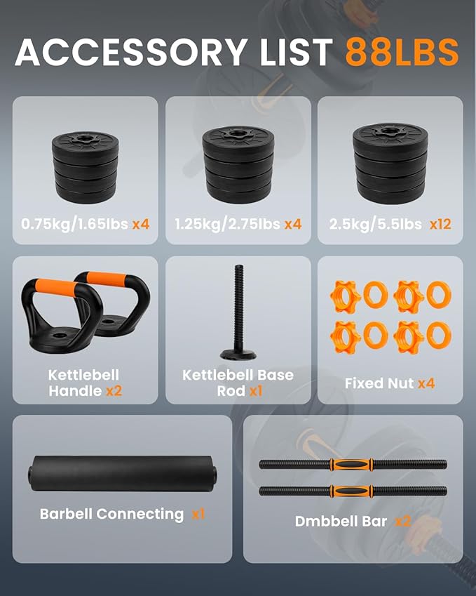 Adjustable Weights Dumbbells Set, 22/33/44/55/66/88lbs Free Weights Dumbbells Set with 4 Mode, Weight Set for Home Gym, Used as Kettlebells, Barbell, Push up Stand, Workout, Suitable Men and Women
