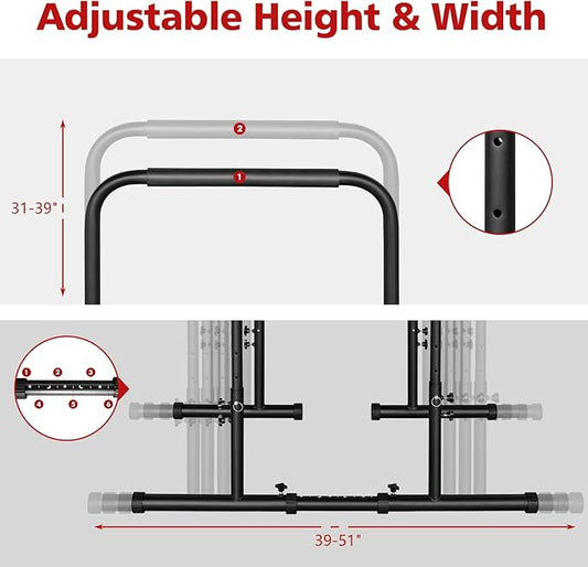 Dip Stand Station, Adjustable Height Dip Station for Strength Training, Heavy Duty Steel Parallel Push Up Stand, Home Gym Fitness Workout Dip bar Station,Tricep Dips, Pull-Ups, Push-Ups