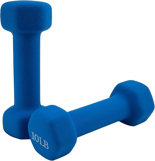 Weights Dumbbells set of 2 Fitness for Man Woman Home Gym Health Exercise 10LB Blue Rubber Hex Dumb Bells