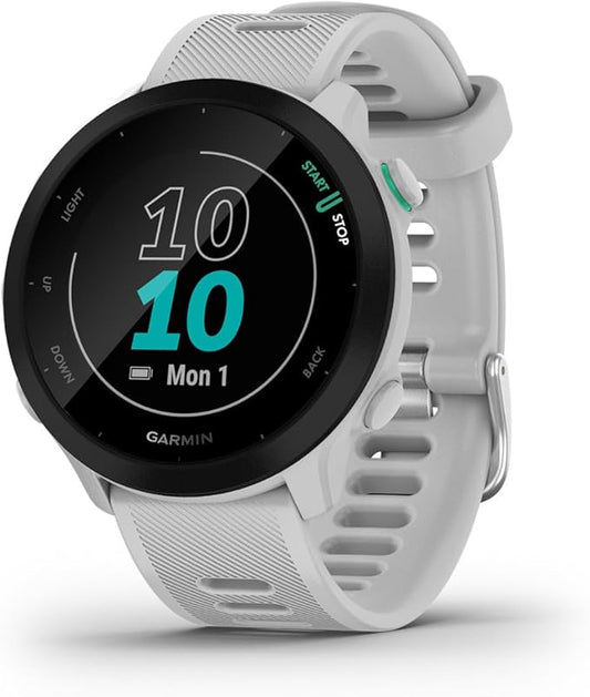 Garmin Forerunner 55, GPS Running Watch with Daily Suggested Workouts, Up to 2 weeks of Battery Life, White
