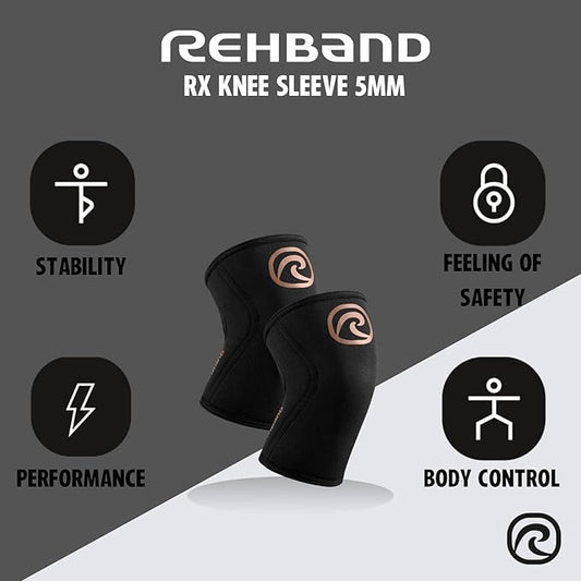 Rehband 5mm Knee Sleeves for Functional Training, Cross-Training & Powerlifting, Weightlifting Knee Support made of Neoprene, Unisex, Colour:Copper/Black - 1 Pair, Size:Small