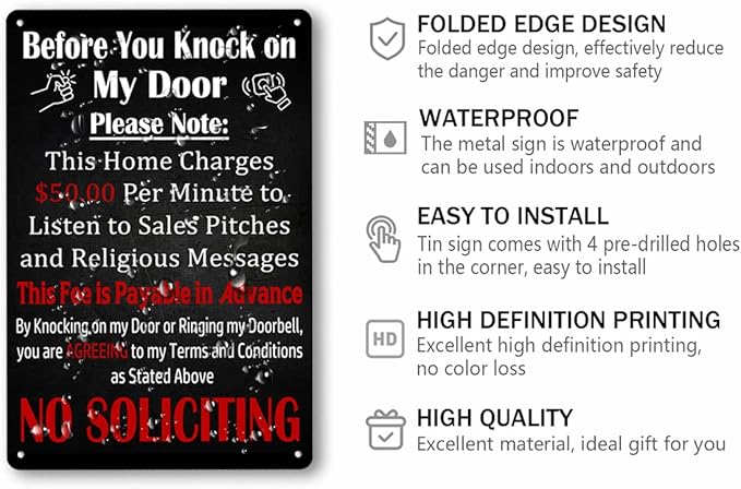 Before You Knock My Door No Soliciting Metal 8x12 Inch