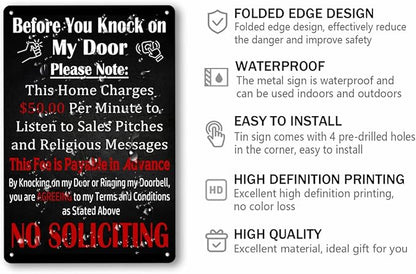 Before You Knock My Door No Soliciting Metal 8x12 Inch