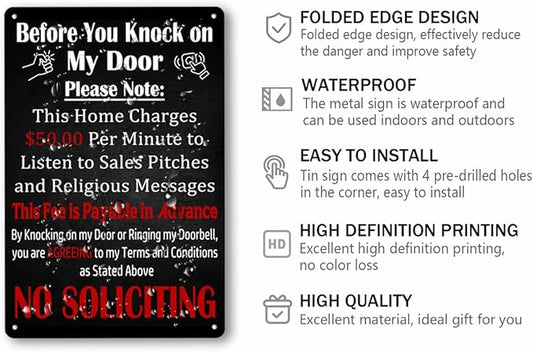 Before You Knock My Door No Soliciting Metal 8x12 Inch