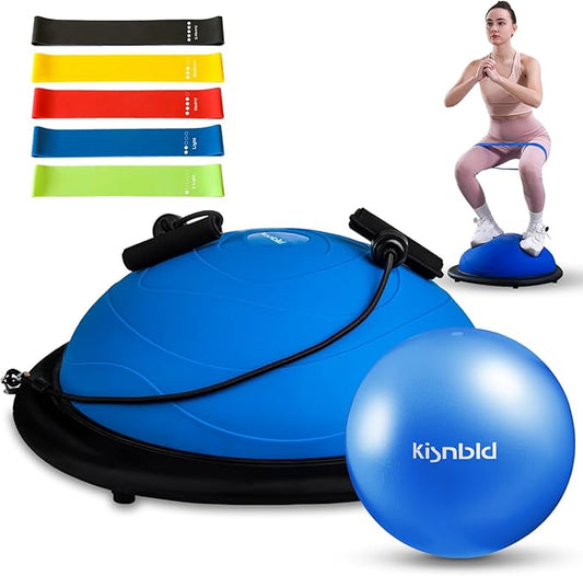 Half Balance Ball Trainer, Inflatable Half Exercise Ball Balance Trainer with Pilates Ball & Resistance Bands, Non-Slip Half Yoga Ball for Home Gym Full Body Workouts
