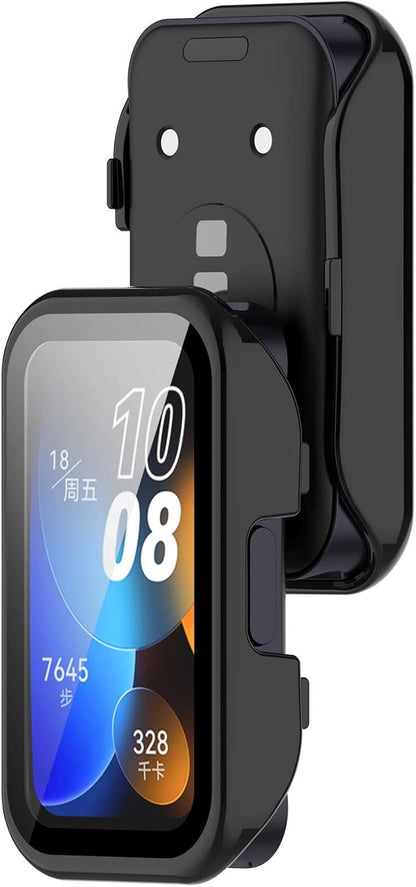 FitTurn Compatible with Huawei Band 10/10 NFC/9/9NFC/8/8NFC Screen Protector Cases Replacement PC Slim Case Cover 3D Full Coverage Tempered Glass Screen Protector for Huawei Band 10 Fitness Tracker Watch (Black*3)