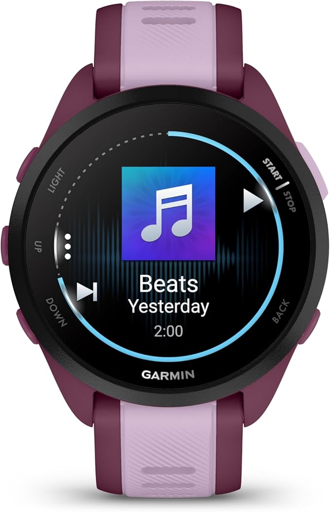 Garmin Forerunner 165 Music GPS Running Smartwatch, Fitness Tracker Smart Watch for Men and Women Bundle with Accessories - Berry/Lilac