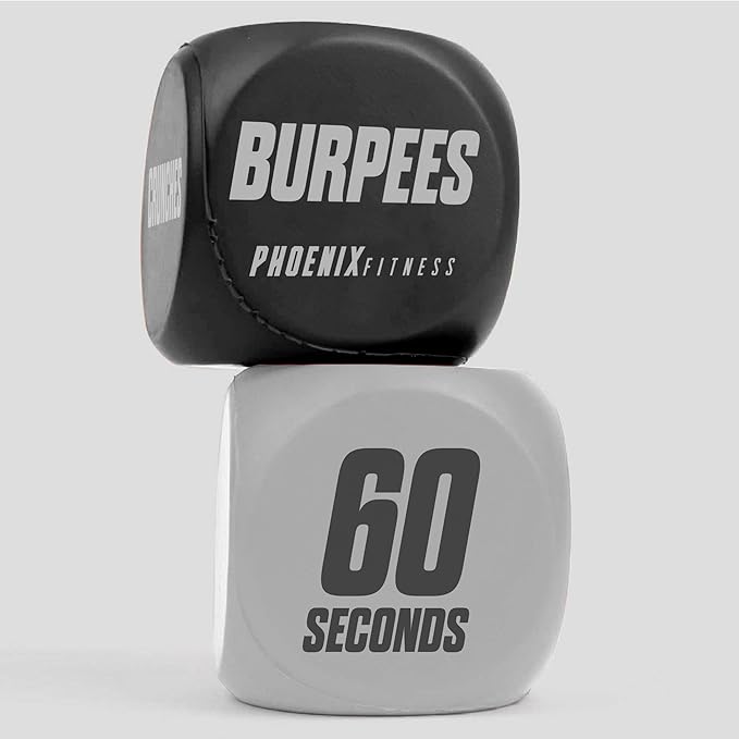 Phoenix Fitness Exercise Dice - Workout Dice Game for Cardio, HIIT Training and Exercise Classes - Training Includes Push Ups, Squats, Jumping Jacks, Crunches & Wildcard - Home and Gym