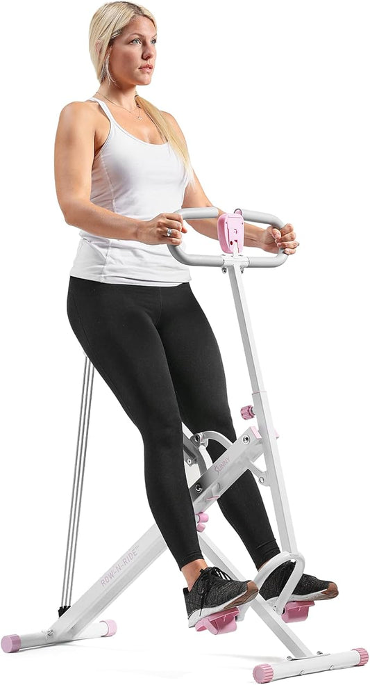 Sunny Health & Fitness Row-N-Ride Squat Assist Trainer, Foldable & Easy Setup Exercise Equipment w/Adjustable Resistance, Home Gym Training Machine for Arm, Glute & Leg Workout, Optional in Colors