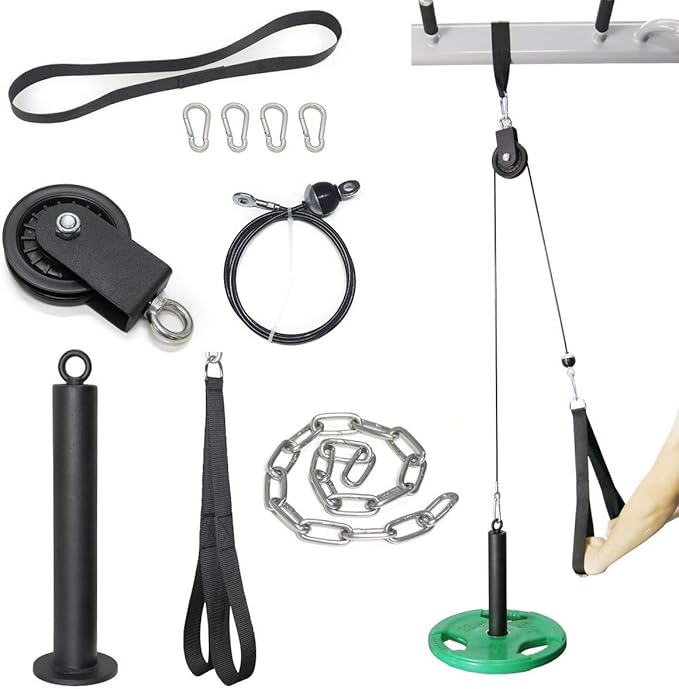 Cable Pulley System Gym Equipment, Squat Rack Accessories for LAT Pulldown, Tricep, Bicep, Arm Workouts - DIY Home Gym Cable Machine - Weight Plates Loading Pin