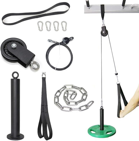 Cable Pulley System Gym Equipment, Squat Rack Accessories for LAT Pulldown, Tricep, Bicep, Arm Workouts - DIY Home Gym Cable Machine - Weight Plates Loading Pin