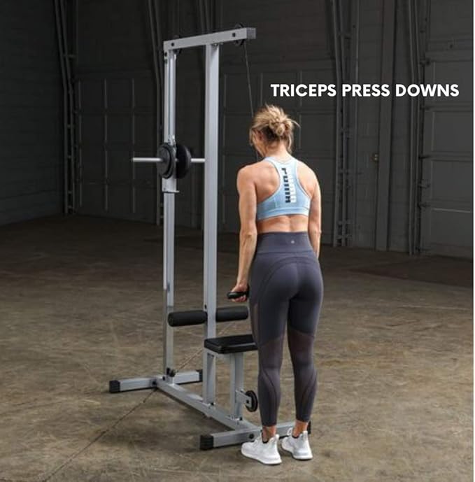 Powerline by Body-Solid (PLM180X) LAT Pull Down Machine - Home Gym with High & Low Pulleys, Heavy Gauge Steel Construction, Includes LAT and Low Row Bars