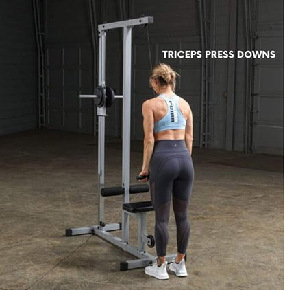 Powerline by Body-Solid (PLM180X) LAT Pull Down Machine - Home Gym with High & Low Pulleys, Heavy Gauge Steel Construction, Includes LAT and Low Row Bars
