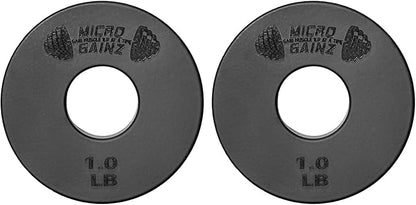 Micro Gainz Standard 1-Inch Center Hole Weight Plates, Set of 2 Black Fractional Plates Choose Set (.25LB-1.25LB), Designed for Standard 1-inch Barbells & Dumbbells, Made In USA