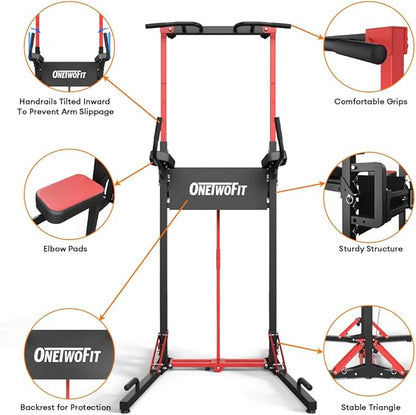 ONETWOFIT Power Tower Pull Up Bar Station 400LBS