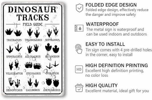 Dinosaur Tracks Field Guide Metal Tin Sign Wall 8x12 Inch