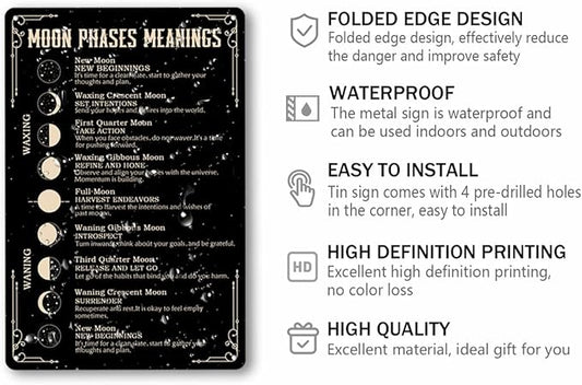 Moon Phases Meanings Witchery Tin Sign Funny Novelty 8x12 Inch