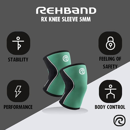 Rehband 5mm Knee Sleeves for Functional Training, Cross-Training & Powerlifting, Weightlifting Knee Support made of Neoprene, Unisex, Colour:Emerald Green - 1 Pair, Size:Medium
