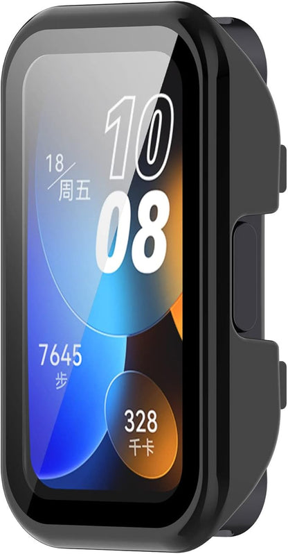 FitTurn Compatible with Huawei Band 10/10 NFC/9/9NFC/8/8NFC Screen Protector Cases Replacement PC Slim Case Cover 3D Full Coverage Tempered Glass Screen Protector for Huawei Band 10 Fitness Tracker Watch (Black*3)