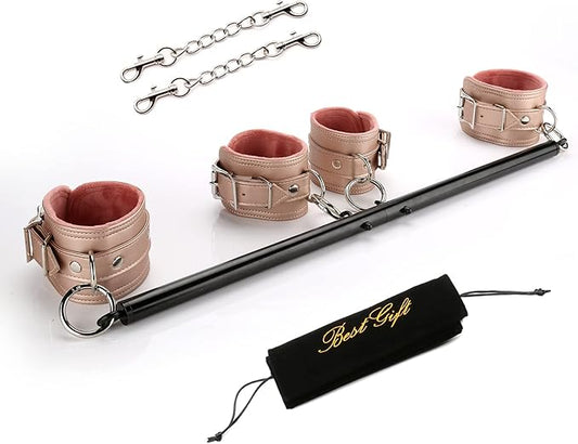 Pilates Spreader Bar Kit with 4pcs Fur Pink