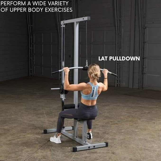 Powerline by Body-Solid (PLM180X) LAT Pull Down Machine - Home Gym with High & Low Pulleys, Heavy Gauge Steel Construction, Includes LAT and Low Row Bars