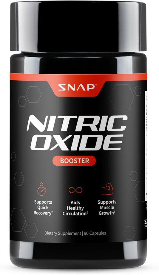 Snap Supplements Nitric Oxide Booster Supplement with L Arginine and L Citrulline Essential Amino Acids and Ginseng Root, Energy, Heart Health, Muscle Growth & Circulation Support, 90 Capsules