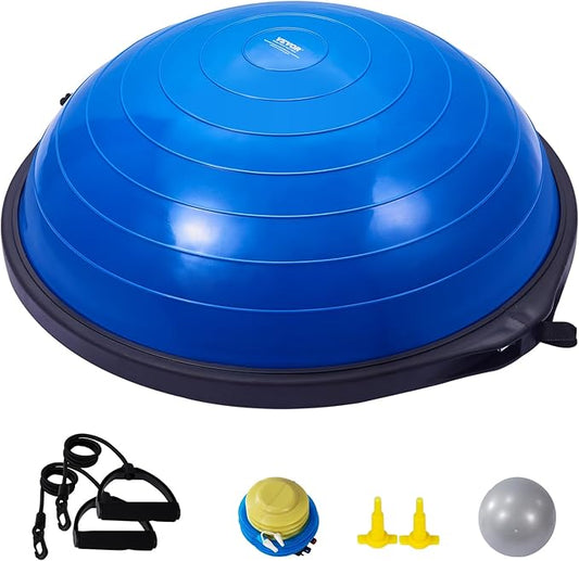 VEVOR Half Exercise Ball Trainer, 23/26 inch Balance Ball Trainer, 1500lbs Capacity Stability Ball, Yoga Ball with Resistance Bands & Foot Pump, Strength Fitness Ball for Home Gym Full Body Workout Black