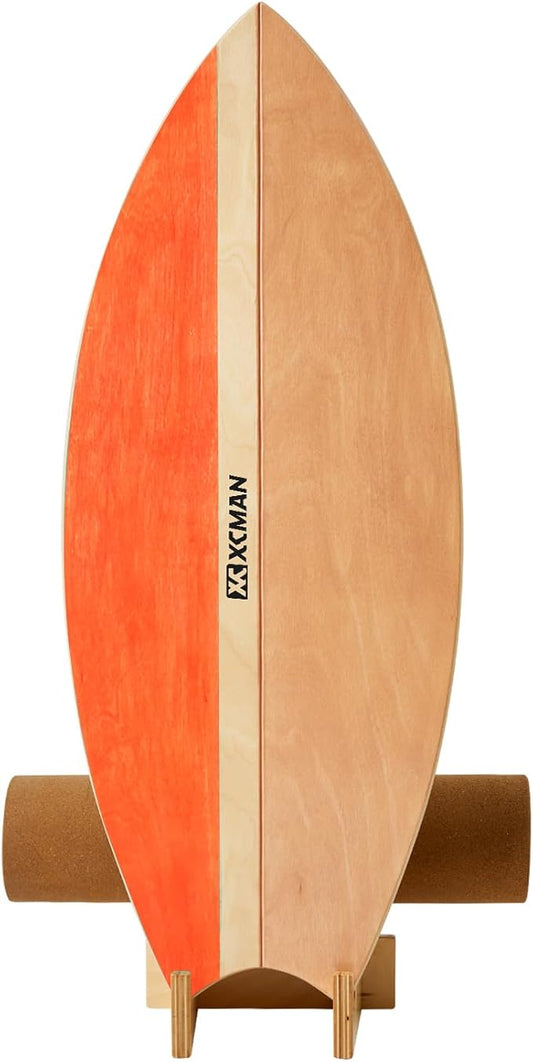 XCMAN Surf Balance Board Trainer with Roller Wooden Exercise Balancing Stability Trainer - Non Slip Surface for Adults Kids|Balance Board for Surfing,Snowboarding,Skateboarding,Hockey,Yoga Training