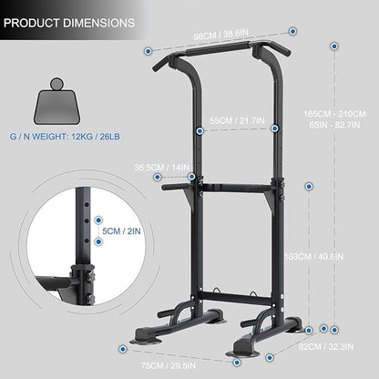 Pull-up Bar and Dip Station Power Tower Adjustable 5.9 Feet