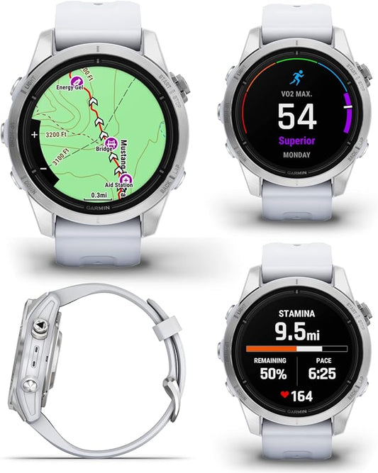 Wearable4U - Garmin epix Pro (Gen 2), 42mm, High Performance Smartwatch, Advanced Training Technology, Built-in Flashlight, Whitestone with White Earbuds Bundle