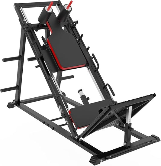 Leg Press Hack Squat Machine Combo, Professional Adjustable Leg Exercise Machine with Linear Bearing, Hack Squat Leg Press Machine with Weight Storage Posts for Full Lower Body Workout, 1500LBS