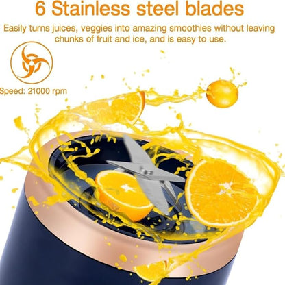 Personal Blender for Shakes & Smoothies, 400ml – 2 To-Go Portable Cups & Lids, Easy Clean, High-Speed Mixer for Juices, Kitchen, Baby Food – Powerful Motor, Safe Double Tap, Portable Design (Blue)