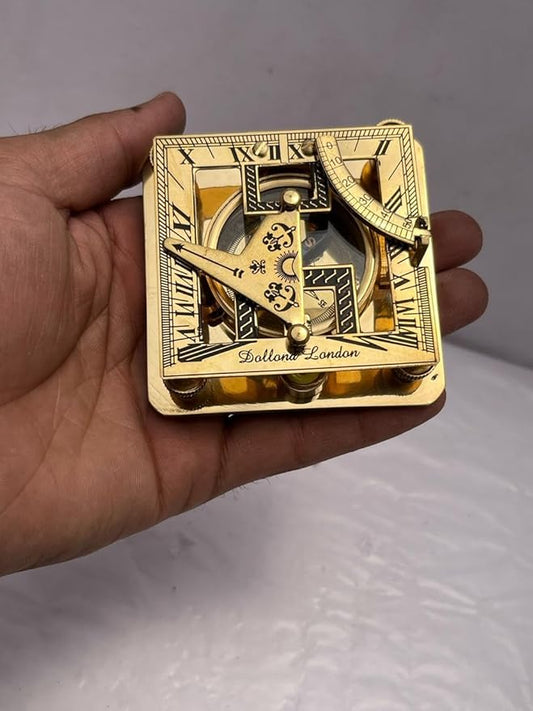 3" Brass Nautical Pocket Sundial Compass for Hiking