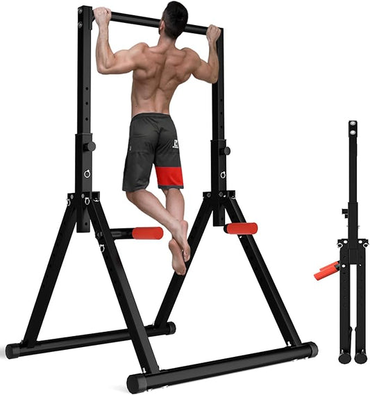 Power Tower Pull Up Dip Station Foldable, Pull Up Bar Station Adjustable, Multi-Function Home Gym, Strength Training Fitness Equipment, Triangular Design, for Home Outdoor