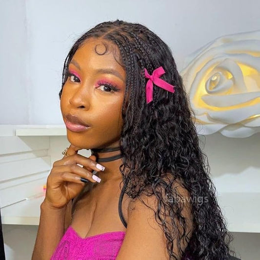 Braided Wigs for Black Women 200% Density Glueless Wigs Human Hair Pre Plucked Pre Cut 9x6 Lace Front Wig Deep Wave Human Hair（Black Curly）28inch